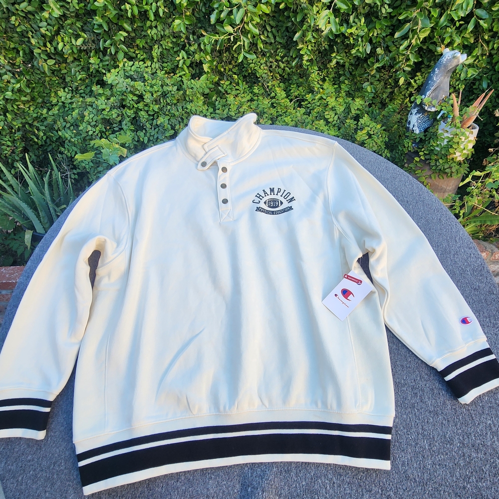 Champion Men's Cream Pullover Quarter-Snap Sweatshirt